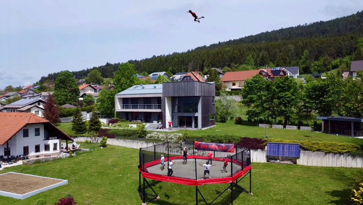 Largest and most powerful Akrobat trampoline in a backyard setting